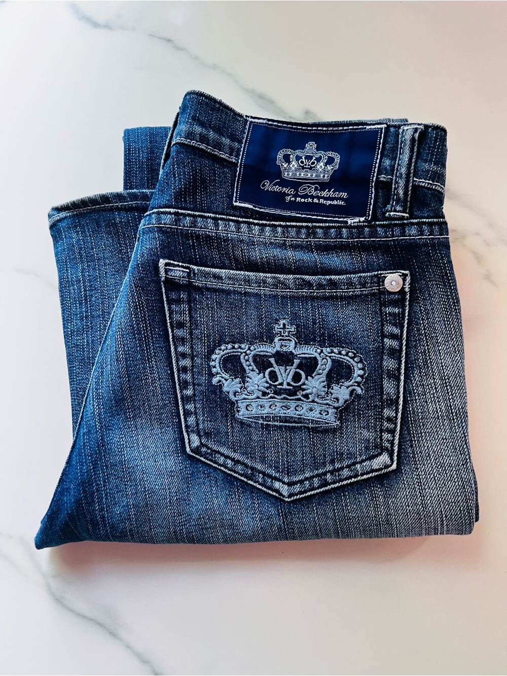 Authentic Victoria Beckham x Rock & Republic Vintage Low Rise Flare Jeans Y2K
